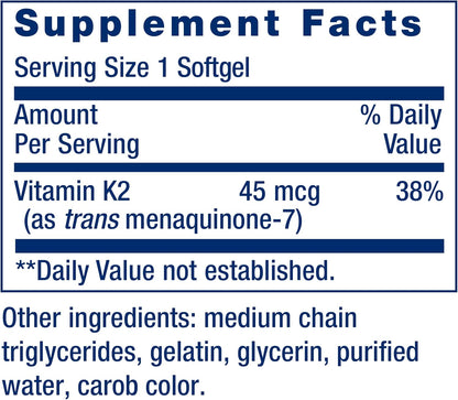 Life Extension Low Dose Vitamin K2 45 mcg  Supports Arterial & Cardiovascular Health  Heart & Bone Health Supplements - Gluten-Free, Non-GMO 90 Softgels