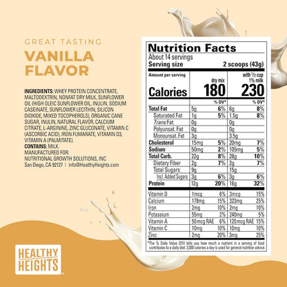 Healthy Height Grow Daily 3 Protein Powder (Vanilla) - Developed by Pediatricians - High in Protein Nutritional Shake - Contains Key Vitamins & Minerals