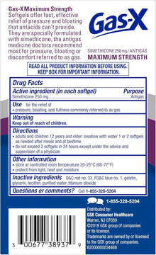 Gas-X Maximum Strength Gas Relief Softgels with Simethicone 250 mg - 30 Count Gas-X