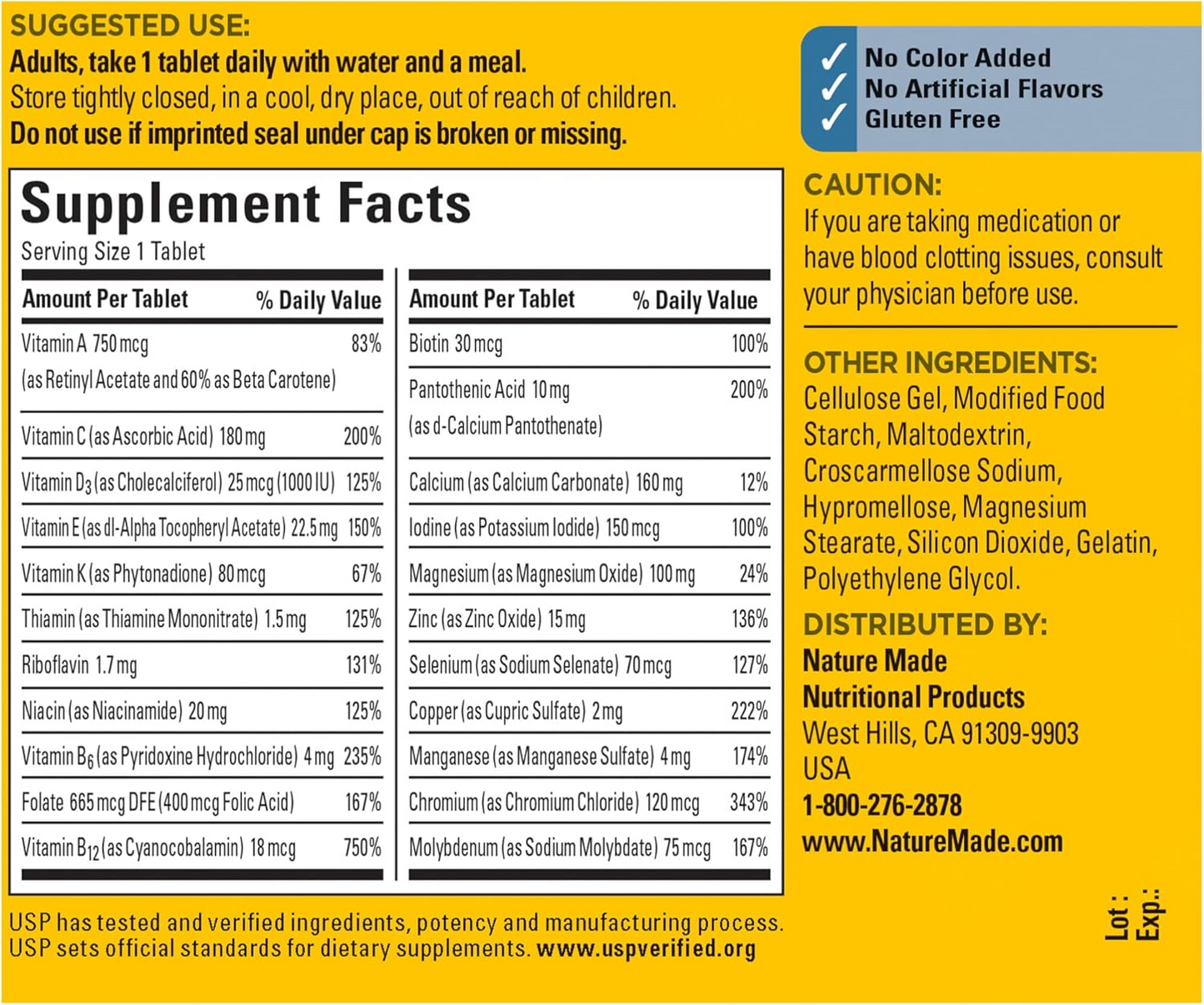 Nature Made Multivitamin For Him with No Iron, Men's Daily Nutritional Support, 90 Tablets, 90 Day Supply
