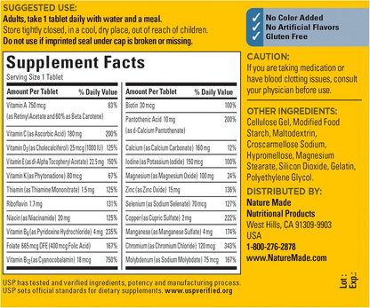 Nature Made Multivitamin For Him with No Iron, Men's Daily Nutritional Support, 90 Tablets, 90 Day Supply