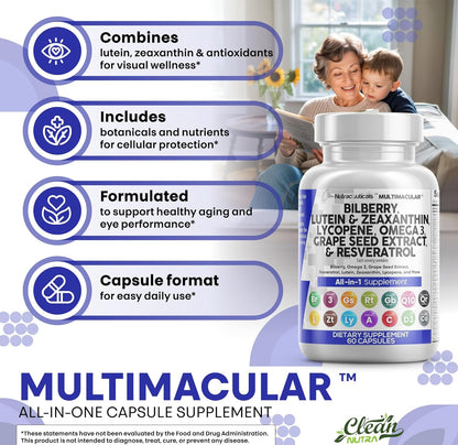 Clean Nutra All-in-1 Eye Vitamins Supplements, 60 Capsules