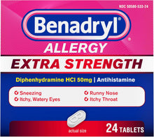 Benadryl Extra Strength Antihistamine Allergy Relief Medicine, 50 mg Diphenhydramine HCl Tablets 24 ct Benadryl