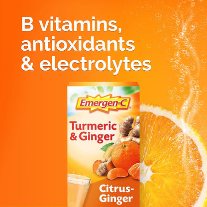 Emergen-C Citrus-Ginger Fizzy Drink Mix, Turmeric and Ginger, Immune Support, Natural Flavors with High Potency Vitamin C, 18 Count
