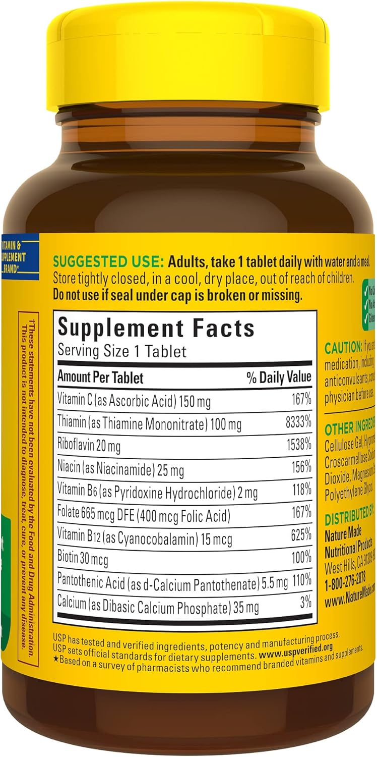 Nature Made Super B Complex with Vitamin C and Folic Acid, Dietary Supplement for Immune Support, 60 Tablets