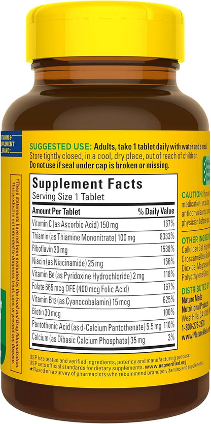 Nature Made Super B Complex with Vitamin C and Folic Acid, Dietary Supplement for Immune Support, 60 Tablets