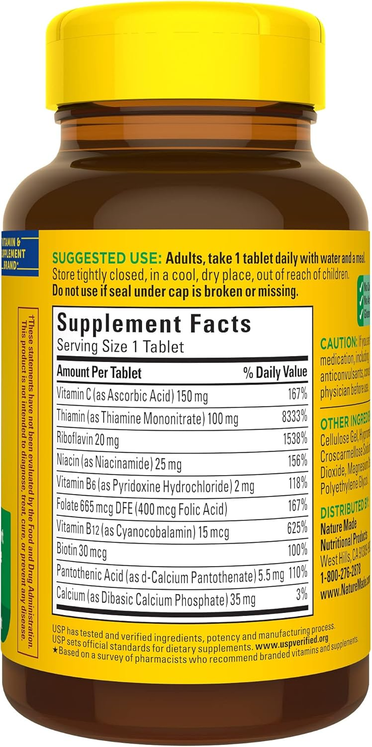 Nature Made Super B Complex with Vitamin C and Folic Acid Tablets, Dietary Supplement, 365 Count