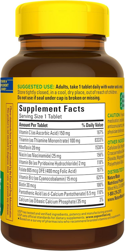 Nature Made Super B Complex with Vitamin C and Folic Acid Tablets, Dietary Supplement, 160 Count
