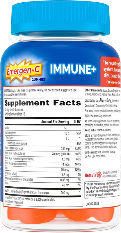 Emergen-C Immune Plus Vitamin D and C Gummies, Super Orange, 45 ct
