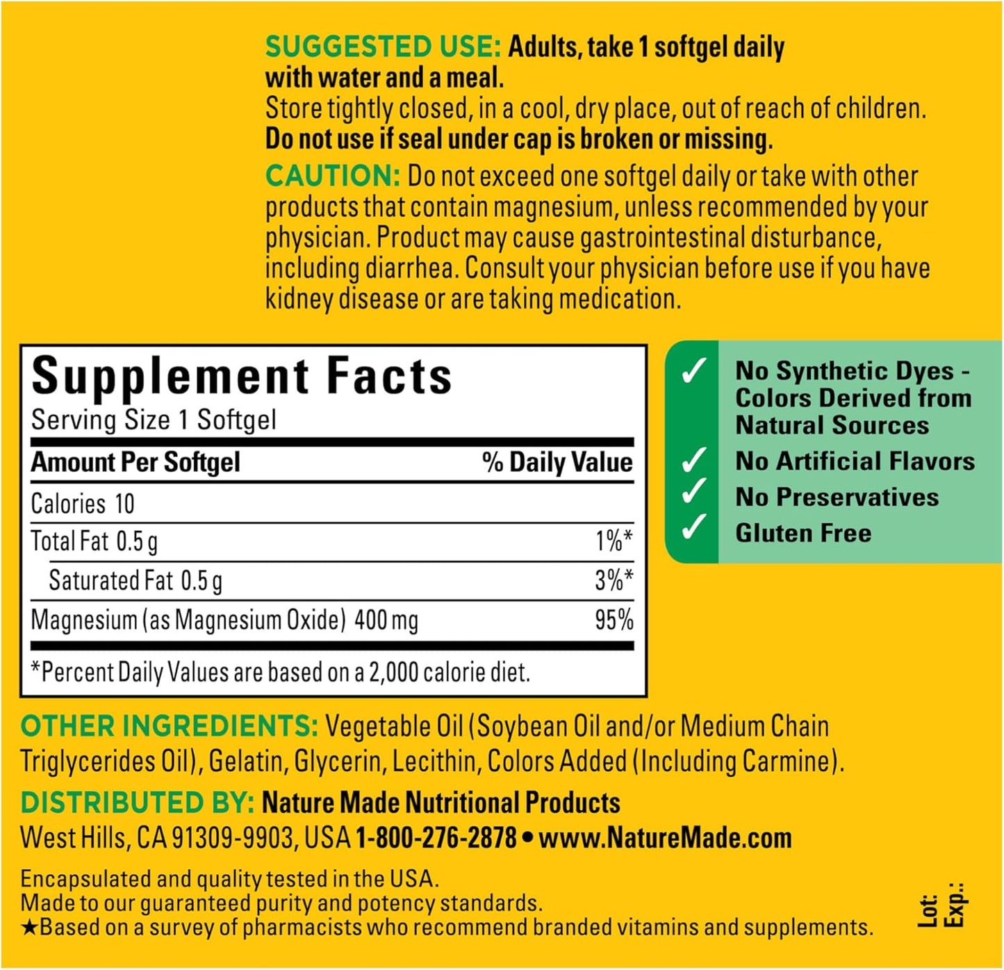 Nature Made Magnesium Oxide 400mg, 150 Softgels