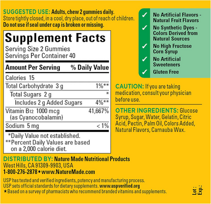 Nature Made Energy B12 1000 mcg, 80 Gummies