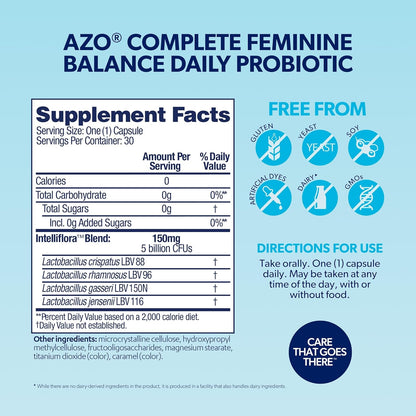 AZO Complete Feminine Balance Daily Probiotics for Women, 30 Count