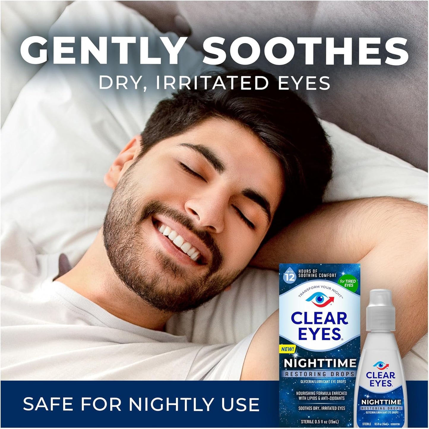 Clear Eyes Nighttime Restoring Eyes Drops, Nighttime Relief Dry Eye Drops, 0.5 Fl Oz