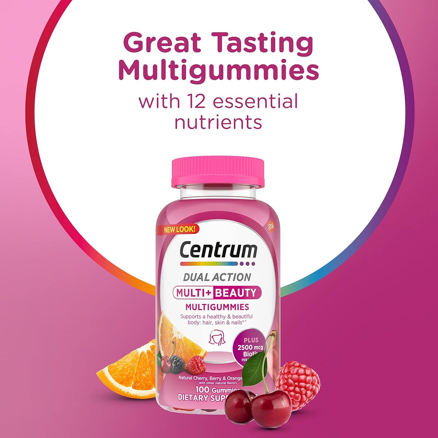 Centrum Multi+ Beauty Dual Action Multivitamin, Designed with Biotin for Healthy Hair, Skin and Nails 100 ct