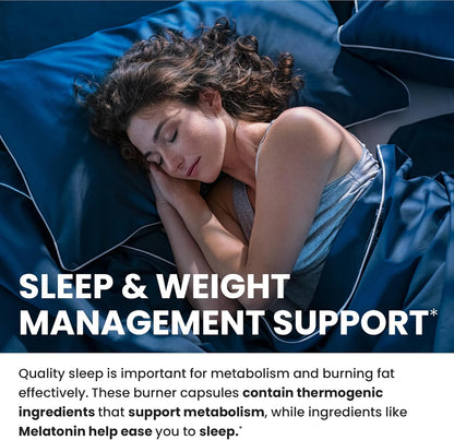 Night Time Fat Burner | Shred Fat While You Sleep | Hunger Suppressant, Carb Blocker & Weight Loss Support Supplements | Burn Belly Fat, Support Metabolism & Fall Asleep Fast | 60 Nighttime Pills