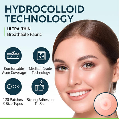 NUVADERMIS Acne Pimple Patches - Dark Spot, Blemish, Zit Treatment - 54% Hydrocolloid Dot Stickers - 120 Patch Pack for Clean Skin - Hyaluronic Salicylic Acid, Tea Tree Oil, Vitamin A - Face Cystic Po