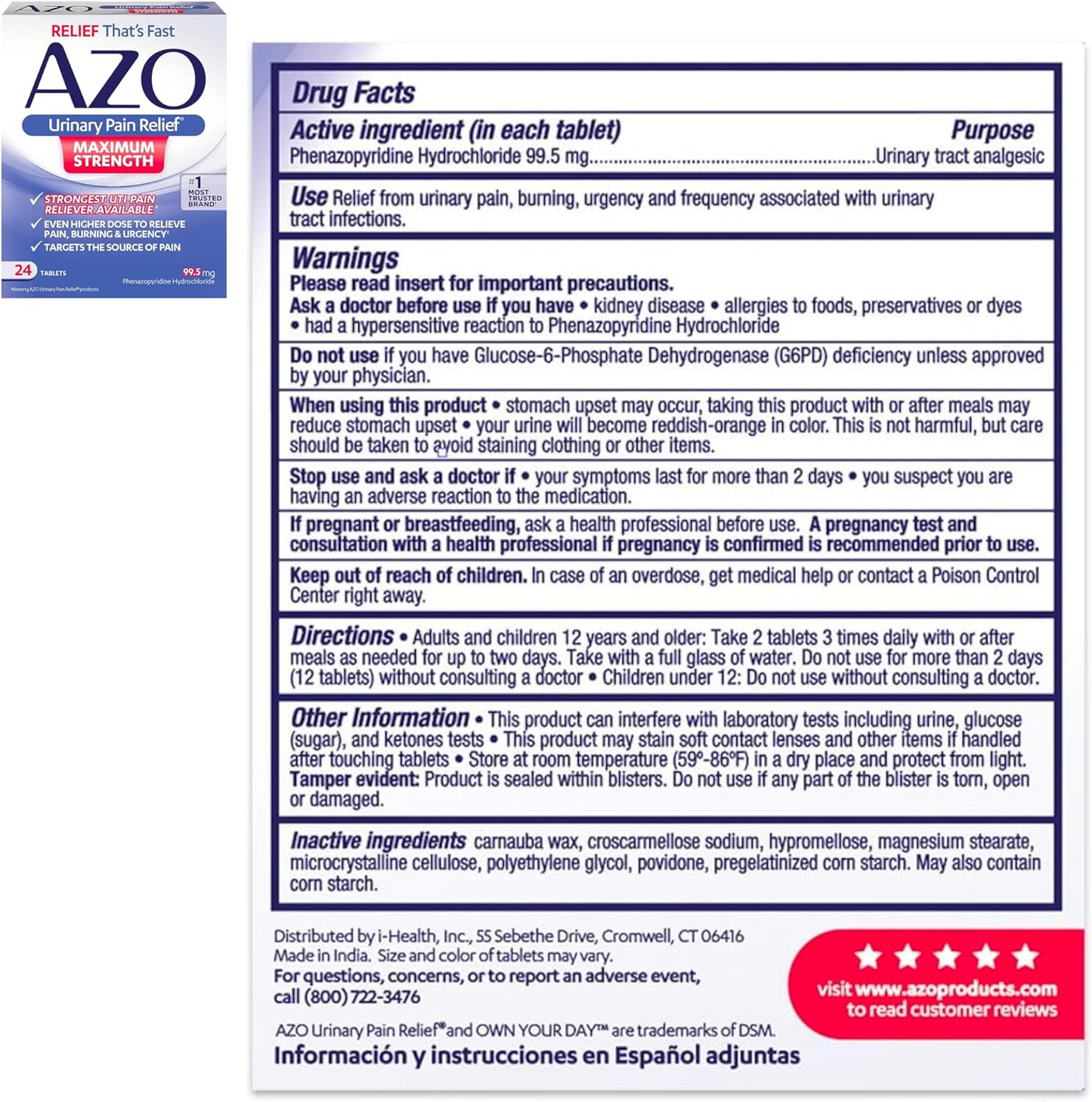 AZO UTI Pain Relief Bundle UTI Test Strips 3ct, Urinary Pain Relief Max Strength 24ct, Cranberry Pro Supplement 100ct