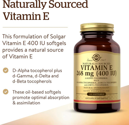 Solgar Vitamin E 268 MG (400 IU) Mixed (d-Alpha Tocopherol & Mixed Tocopherols - Supports Immune System & Skin Nutrition - Natural Antioxidant - Gluten & Dairy Free - 100 Count (Pack of 1)