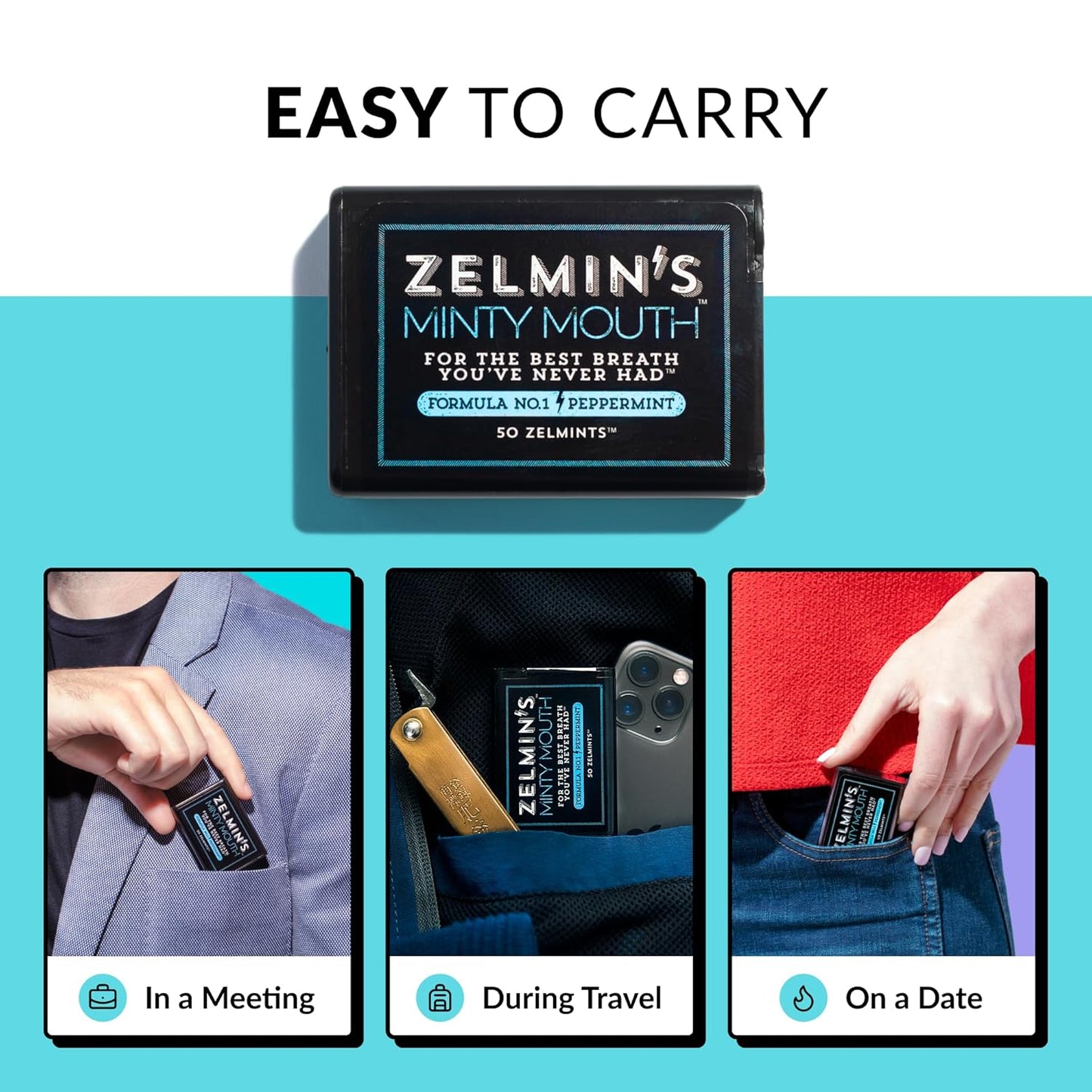 Zelmin's Minty Mouth Breath Freshener - (3 Pack) Long Lasting Bad Breath Treatment For Adults That Works With Your Gut - Bad Breath Pills Are Alcohol
