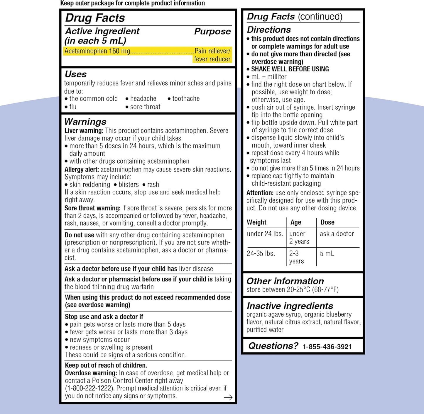Genexa Infants’ Acetaminophen Oral Suspension | for Babies | Temporarily Relieves Pain and Fever Symptoms | 160 mg per 5 mL | Organic Blueberry