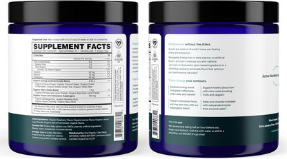 Ora Organic Natural Pre Workout Powder - Raspberry Lemonade Flavor- Provides Jitter Free Energy, Focus, Hydration, & Endurance - Vegan, Certified Organic, Soy, Dairy, & Gluten Free, 20 Servings