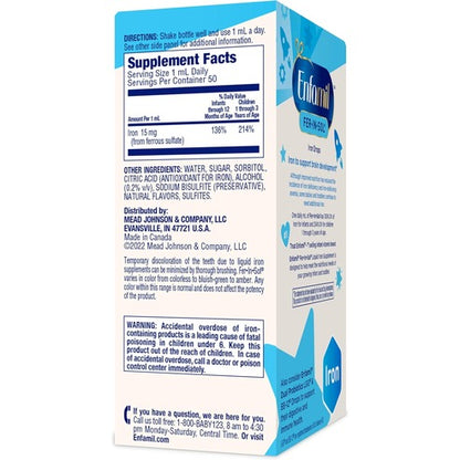Enfamil Fer-In-Sol Iron Supplement Drops for Infants & Toddlers, Supports Brain Development, 50 mL Dropper Bottle