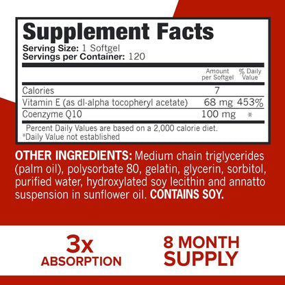 Qunol Ultra 3x Better Absorption Coenzyme Q10 Supplements - Antioxidant Supplement For Vascular And Heart Health & Energy Production - 4 Month Supply - 120 Count