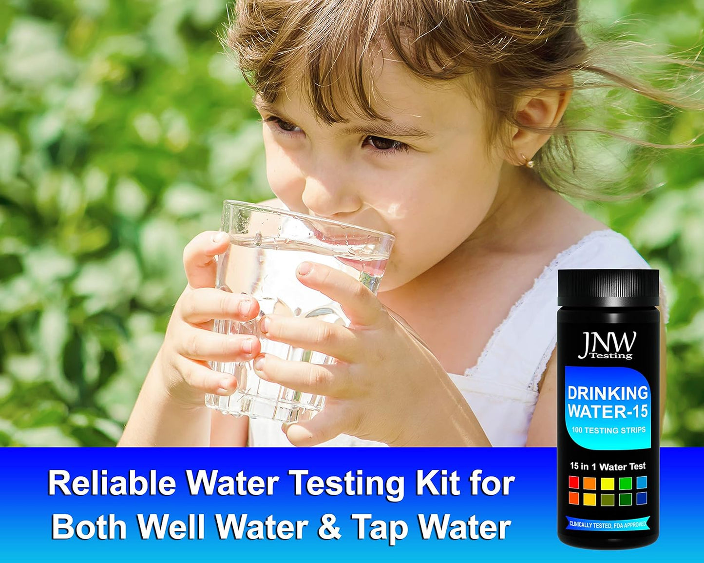 JNW Direct Drinking Water Test Kit - 15-in-1 Chlorine Drinking Water Test Strips with eBook - Lead Testing Kits for Drinking Water - Test Iron, Bromine, pH, Hardness, and More - 100 Tests