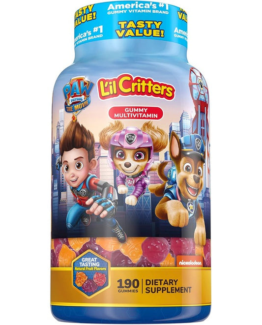 L’il Critters Paw Patrol Gummy Vites Daily Gummy Multivitamin for Kids, Vitamin C, D3 for Immune Support Cherry, Orange and Blueberry Flavors, 190 Gummies