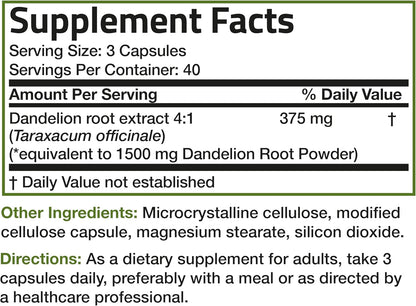 Bronson Dandelion Root 1500 MG per Serving High Potency, Supports Overall Good Health & Well-Being, Traditional Diuretic Herb - Non-GMO, 120 Vegetarian Capsules