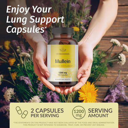 Mullein Leaf Capsules - Lung Cleanse - Respiratory Health - Organic Mullein Leaf Extract for Lung Detox - 1200mg 100 Vegan Caps