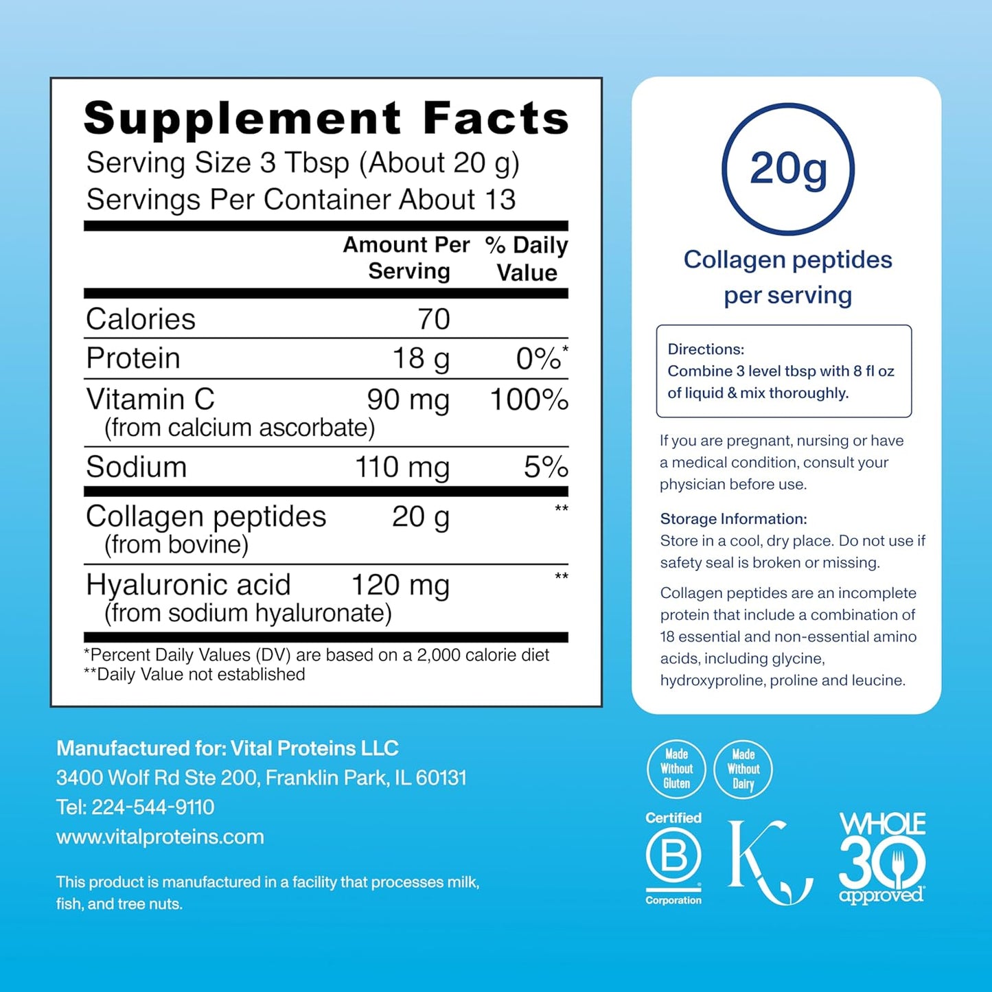 Vital Proteins Collagen Peptides Powder Advanced with Hyaluronic Acid & Vitamin C, 13 Servings 9.35 oz