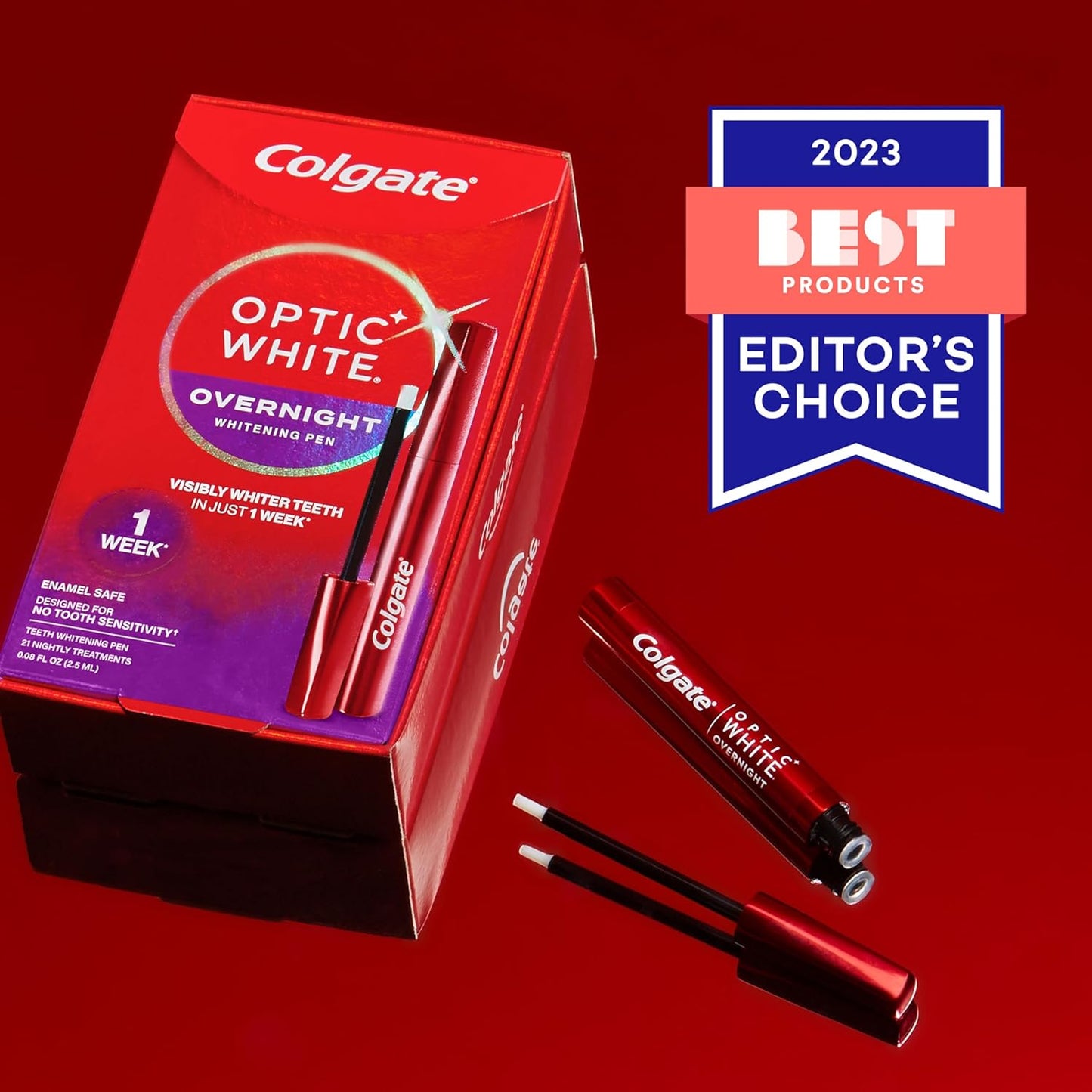 Colgate Optic White Overnight Teeth Whitening Pen, Teeth Stain Remover to Whiten Teeth, 35 Nightly Treatments, 0.08 Fl Oz