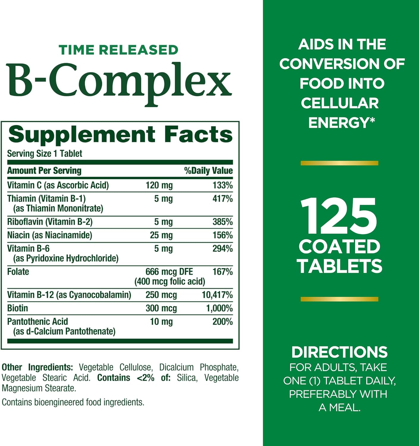 Nature's Bounty, Time Released B-Complex with Folic Acid Plus Vitamin C, 125 Coated Tablets