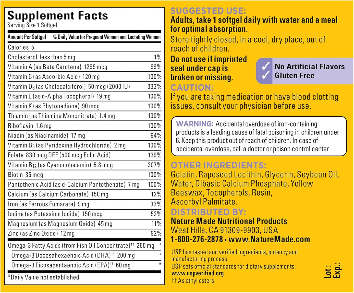 Nature Made Postnatal Multivitamin + DHA 200 mg -  60 Softgels