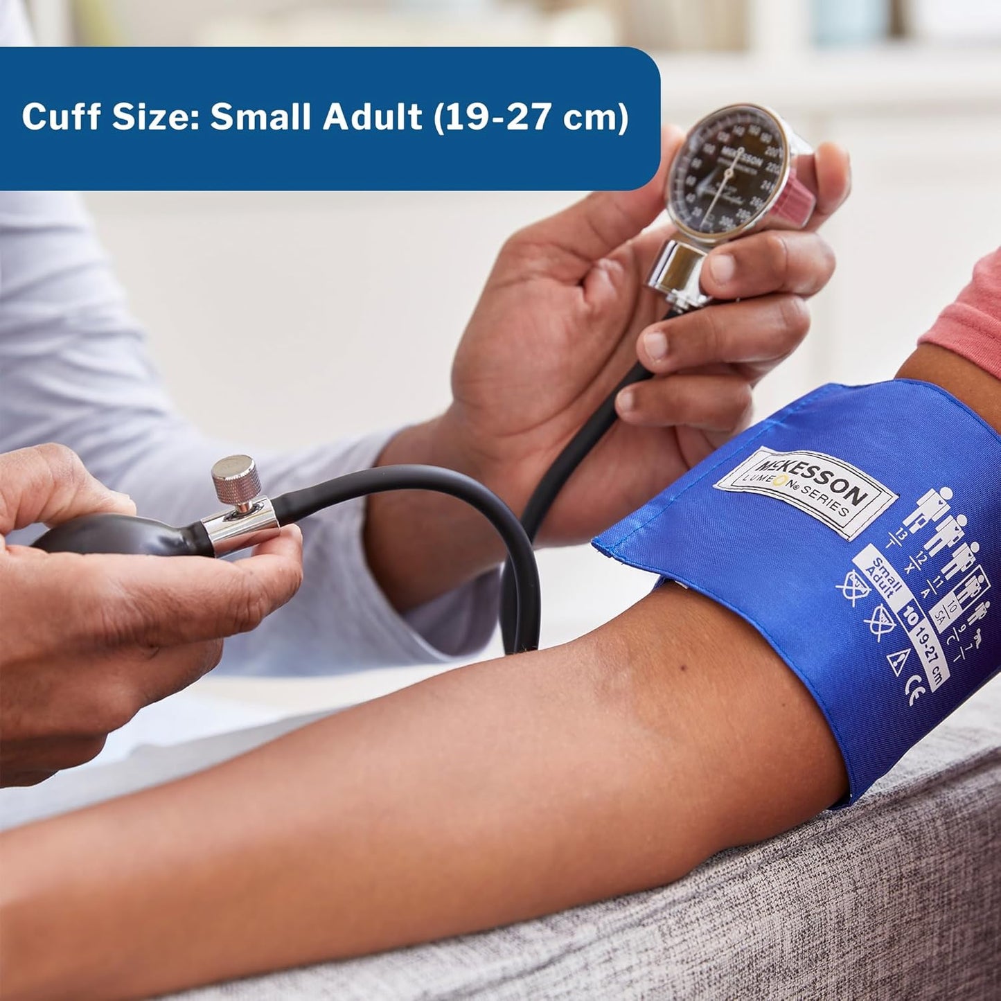 McKesson LUMEON Professional Aneroid Sphygmomanometer, Blood Pressure with Cuff, Pocket Size, Royal Blue, Adult Small, 1 Count