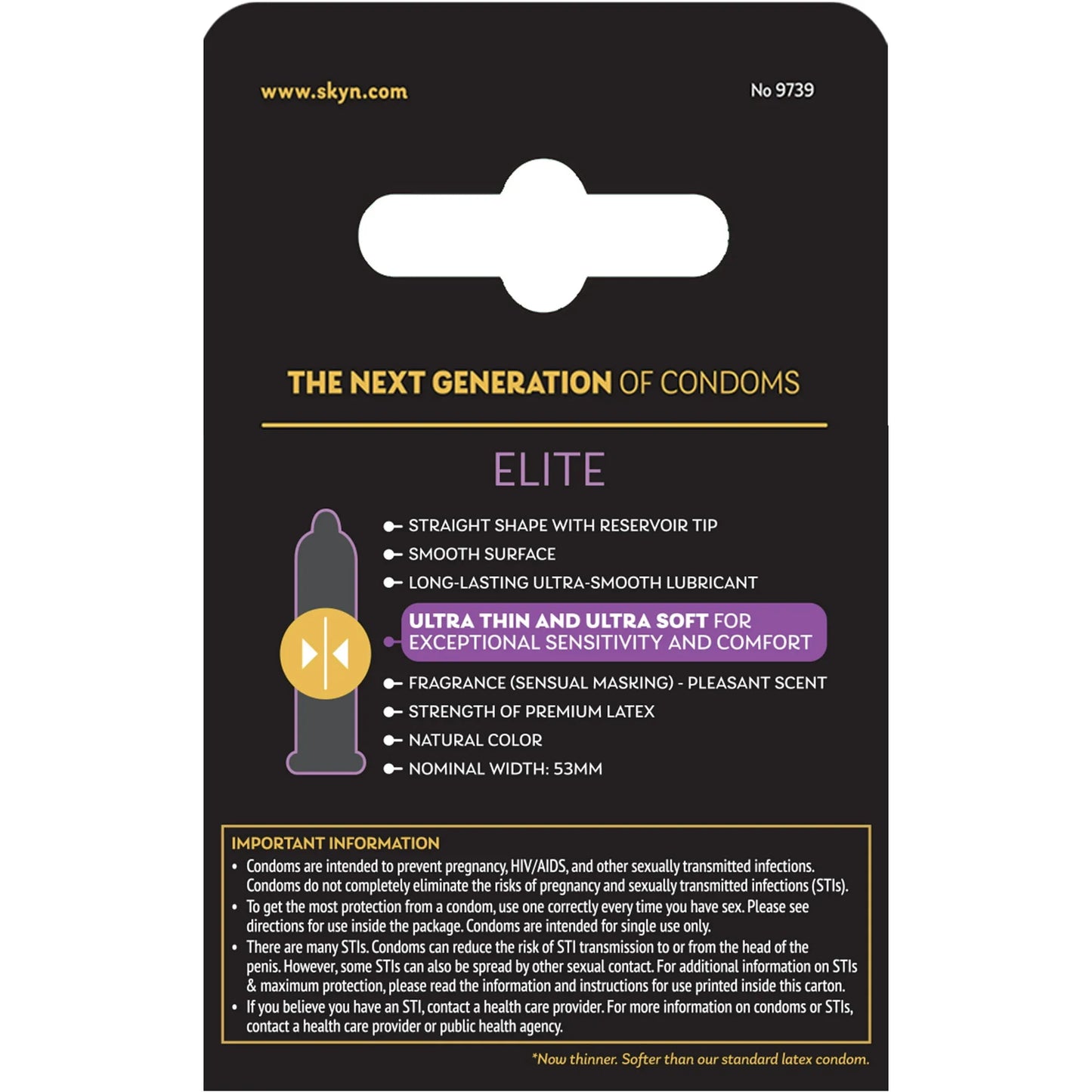 SKYN, Elite Non-Latex Lubricated Condom, 3 Count