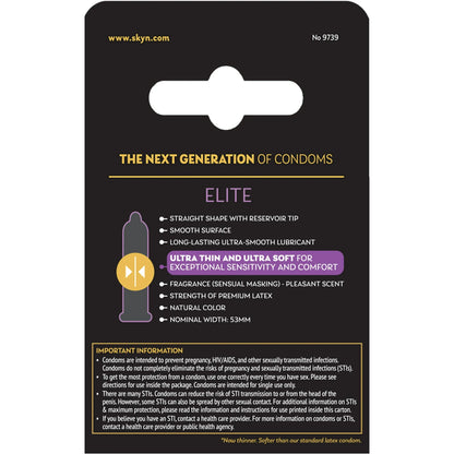 SKYN, Elite Non-Latex Lubricated Condom, 3 Count