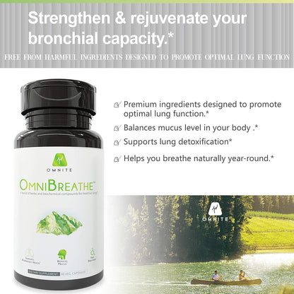 OMNIBREATHE Blend Asthma Relief,Bronchial Health,Lung Cleanse and Detox by OmniBreathe,30-Day Respiratory Wellness Supplement,Naturally Reduce Cough & Clear Mucus/Phlegm for Smokers in 24H,60 Veg Capsules