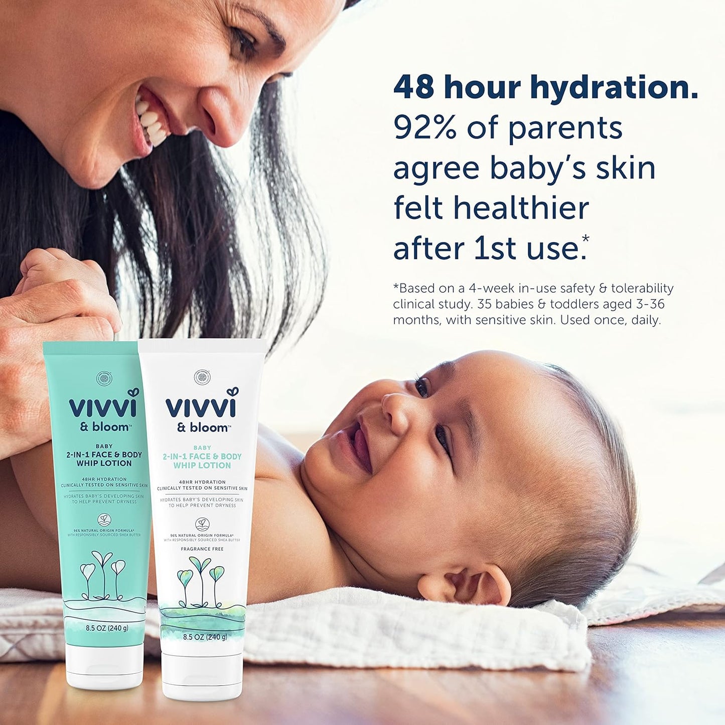 Vivvi & Bloom Gentle 2-in-1 Baby Lotion, Face and Body, for Delicate & Sensitive Baby Skin, Hypoallergenic Lotion Natural Scent, 8.5 oz (Pack of 1)