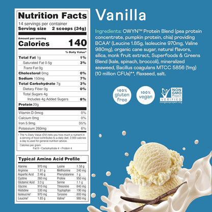 OWYN Only What You Need Plant-Based Protein Powder, Smooth Vanilla, 1.05 lbs