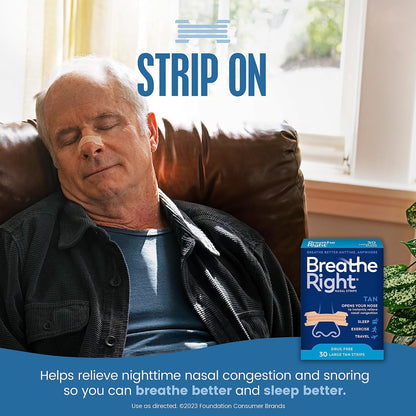 Breathe Right Original Nasal Strips, Tan, Large, 30 Count