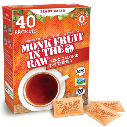 Stevia MONK FRUIT IN THE RAW, Natural Monk Fruit Sweetener, 40 Count Packets