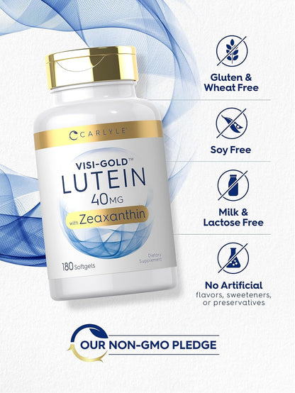 Carlyle Lutein and Zeaxanthin 40 mg | 180 Softgels | Eye Health Vitamins | Non-GMO & Gluten Free Supplement