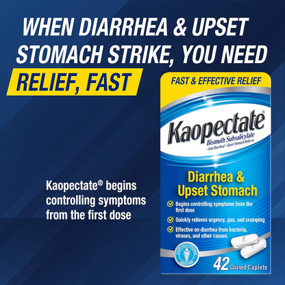 Kaopectate Multi-Symptom Anti-Diarrheal & Upset Stomach Reliever, 42 Caplets