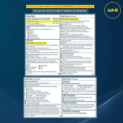 Advil Dual Action Coated Caplets with 250 Mg Ibuprofen and 500 Mg Acetaminophen Per Dose (2 Dose Equivalent) for 8 Hour Pain Relief - 2 Count x 50