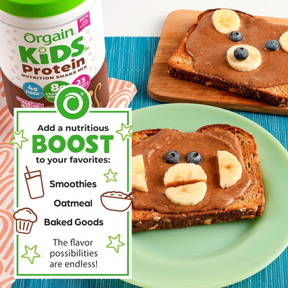 Orgain Kids Protein Powder Shake Mix, Chocolate Brownie - 8g Dairy Protein, 23 Vitamins & Minerals, Fruit & Vegetable Blend, Gluten Free, No Soy Ingredients, Add Nutrients to Kids Snacks - 1lb