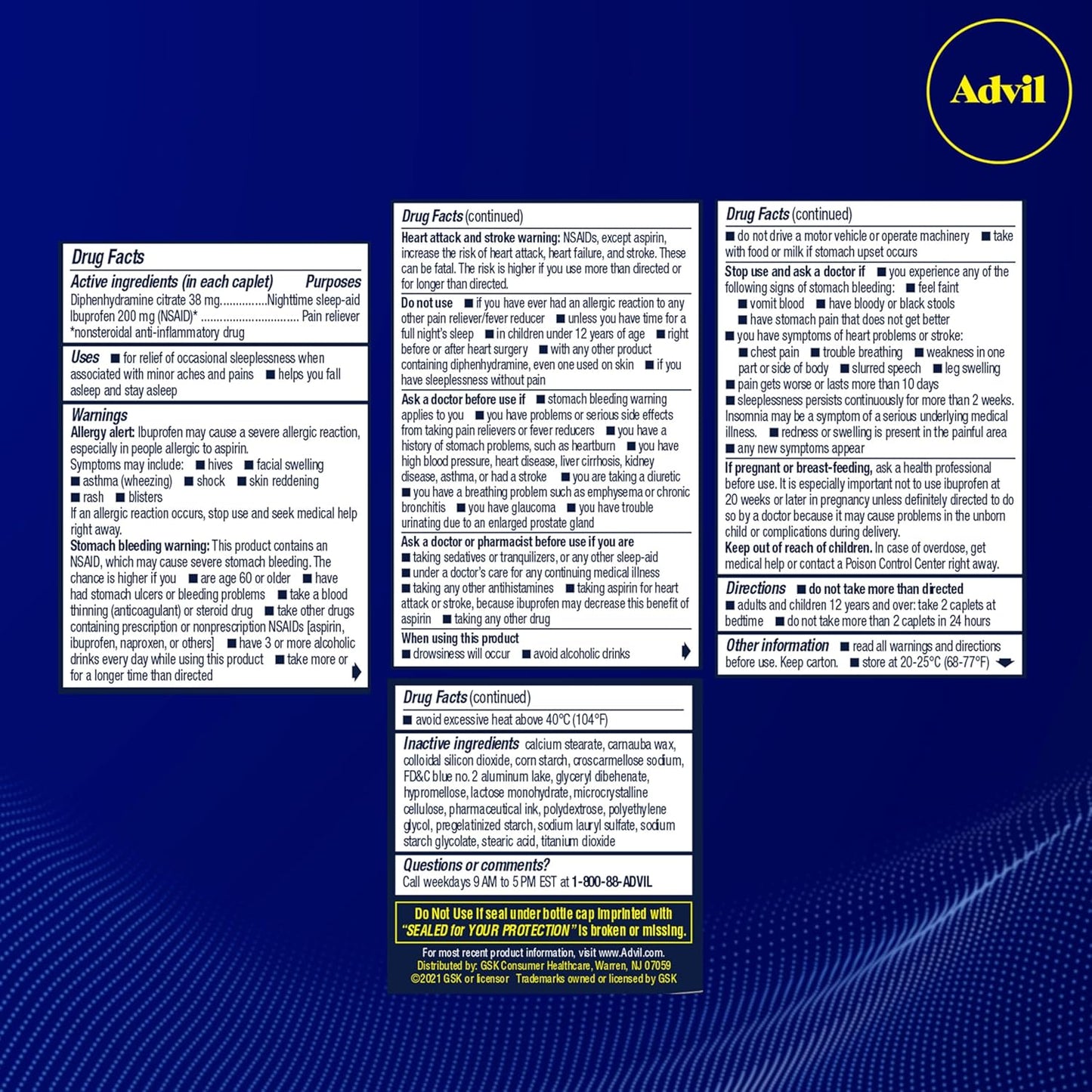 Advil PM Pain Reliever and Nighttime Sleep Aid, Ibuprofen Sleep Aid - 120 Coated Caplets