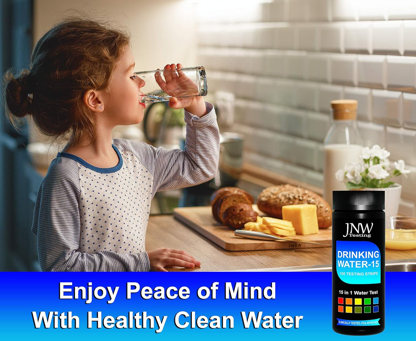 JNW Direct Drinking Water Test Kit - 15-in-1 Chlorine Drinking Water Test Strips with eBook - Lead Testing Kits for Drinking Water - Test Iron, Bromine, pH, Hardness, and More - 100 Tests