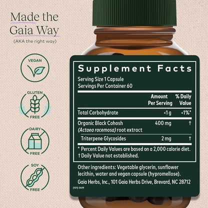 Gaia Herbs Black Cohosh - Menopause Support Supplement to Help Maintain Hormone Balance and Health for Women - with Organic Black Cohosh - 60 Vegan Liquid Phyto-Capsules
